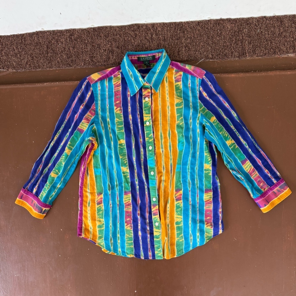 Lauren Ralph Laure multicolored tie dye quarter sleeved blouse. Women’s Medium
